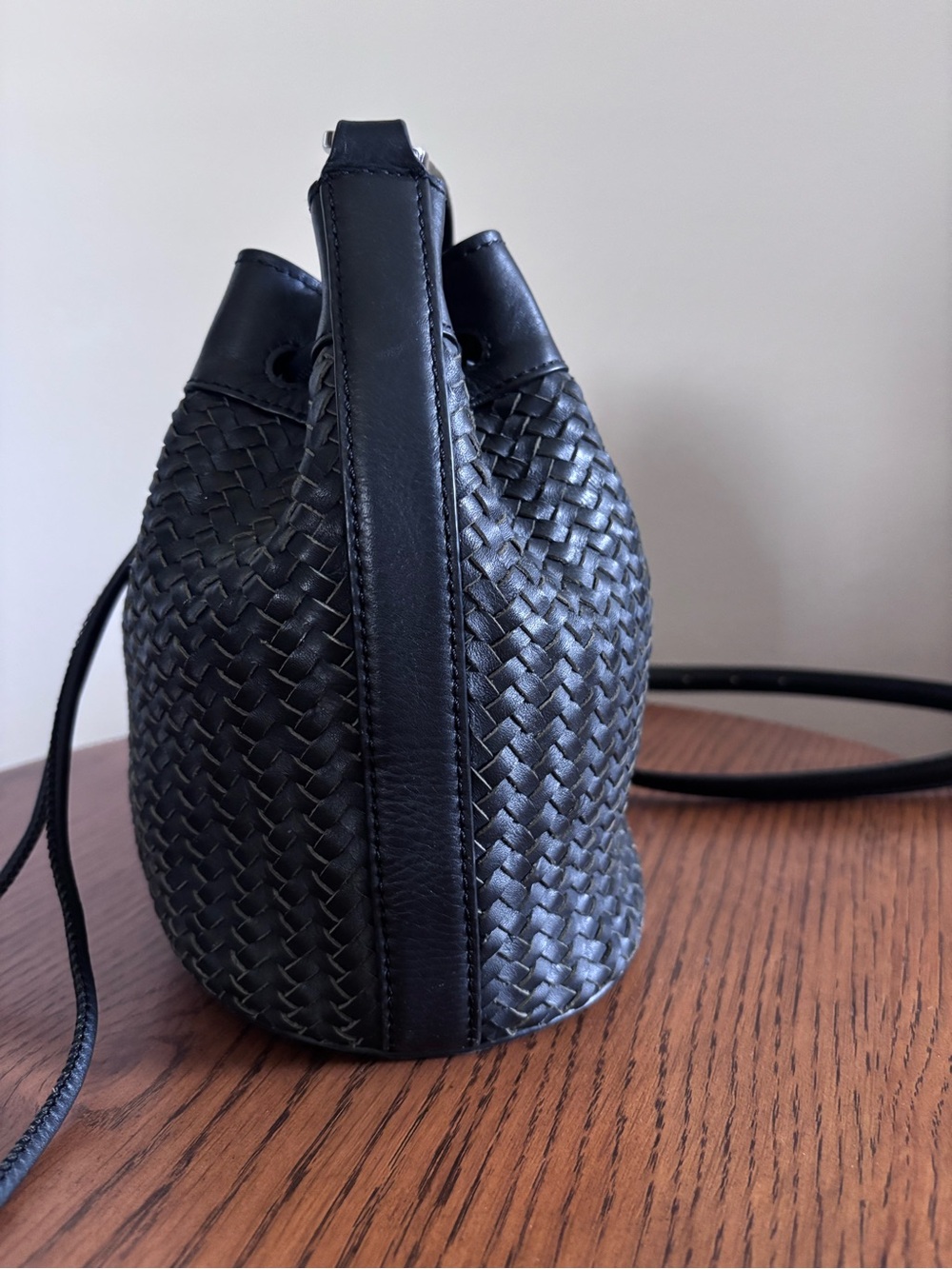 Ralph Lauren Woven Leather Drawstring Bucket Bag - Picture 7 of 13
